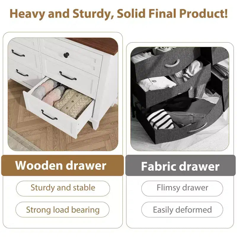 Commode à 6 tiroirs GustoWave pour chambre à coucher, commode de rangement autoportante de 120 cm de large pour salon, entrée, organisation de placard