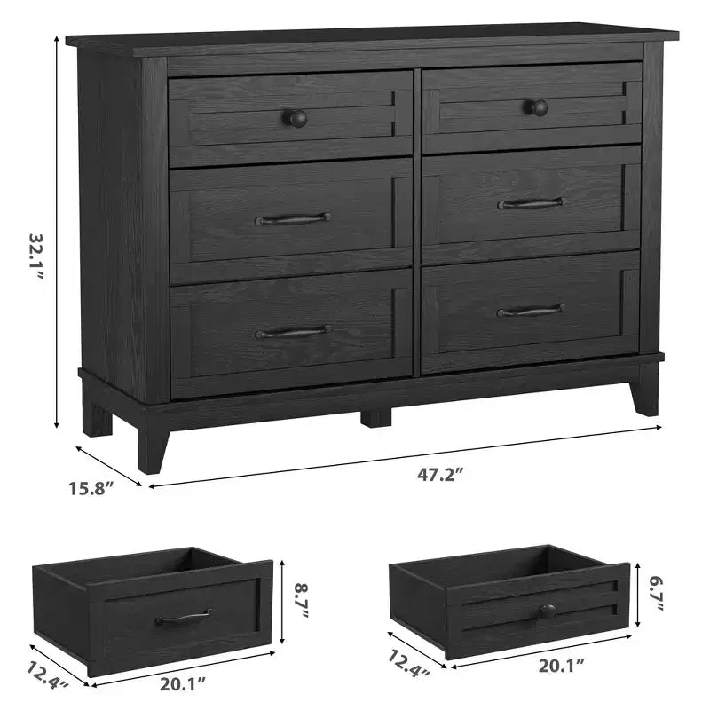 Commode à 6 tiroirs GustoWave pour chambre à coucher, commode de rangement autoportante de 120 cm de large pour salon, entrée, organisation de placard