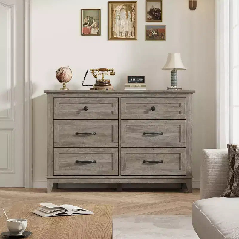 Commode à 6 tiroirs GustoWave pour chambre à coucher, commode de rangement autoportante de 120 cm de large pour salon, entrée, organisation de placard