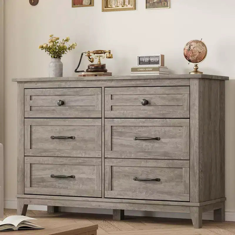 Commode à 6 tiroirs GustoWave pour chambre à coucher, commode de rangement autoportante de 120 cm de large pour salon, entrée, organisation de placard