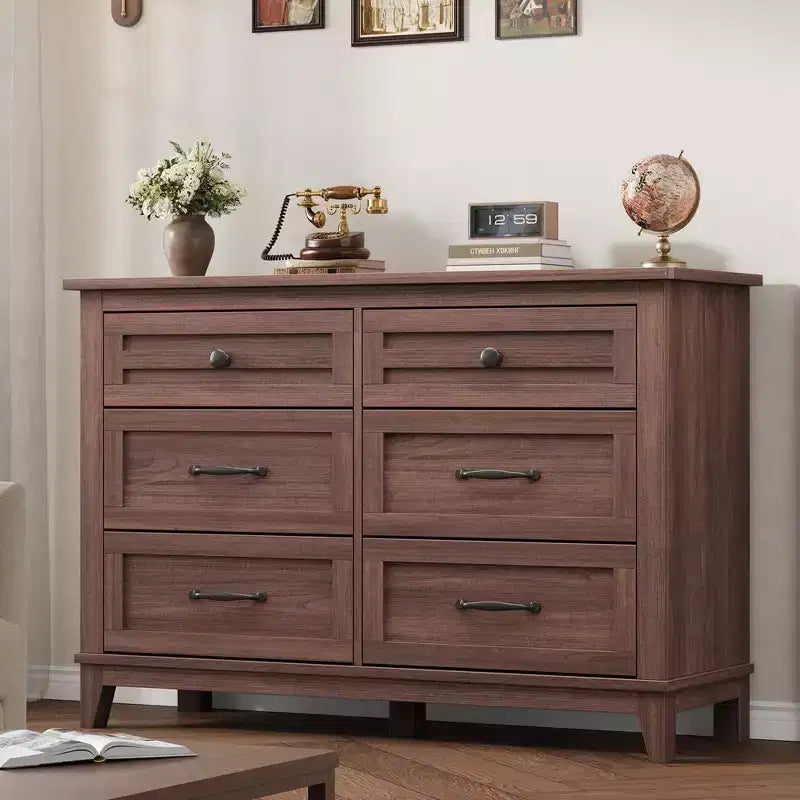 Commode à 6 tiroirs GustoWave pour chambre à coucher, commode de rangement autoportante de 120 cm de large pour salon, entrée, organisation de placard