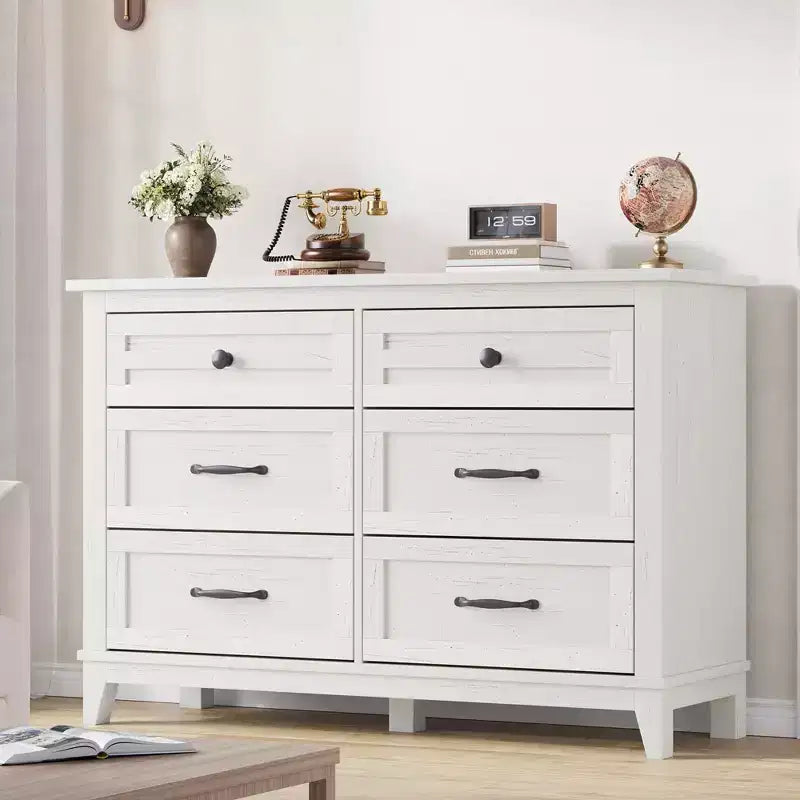 Commode à 6 tiroirs GustoWave pour chambre à coucher, commode de rangement autoportante de 120 cm de large pour salon, entrée, organisation de placard