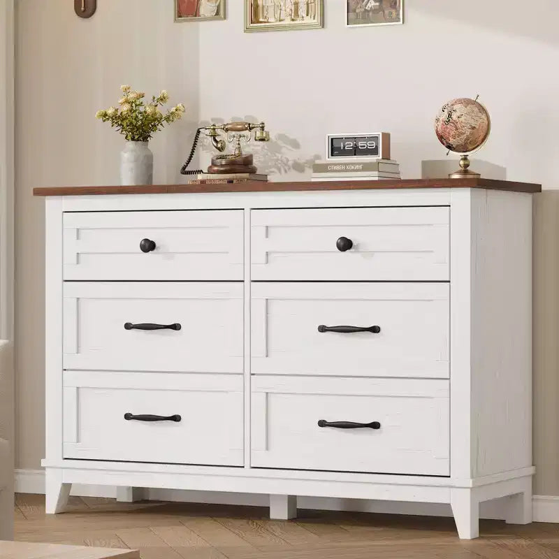 Commode à 6 tiroirs GustoWave pour chambre à coucher, commode de rangement autoportante de 120 cm de large pour salon, entrée, organisation de placard