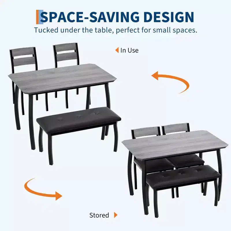 Ensemble de salle à manger 4 pièces avec banc rembourré et 2 chaises, table de cuisine peu encombrante pour appartement ou petite salle à manger
