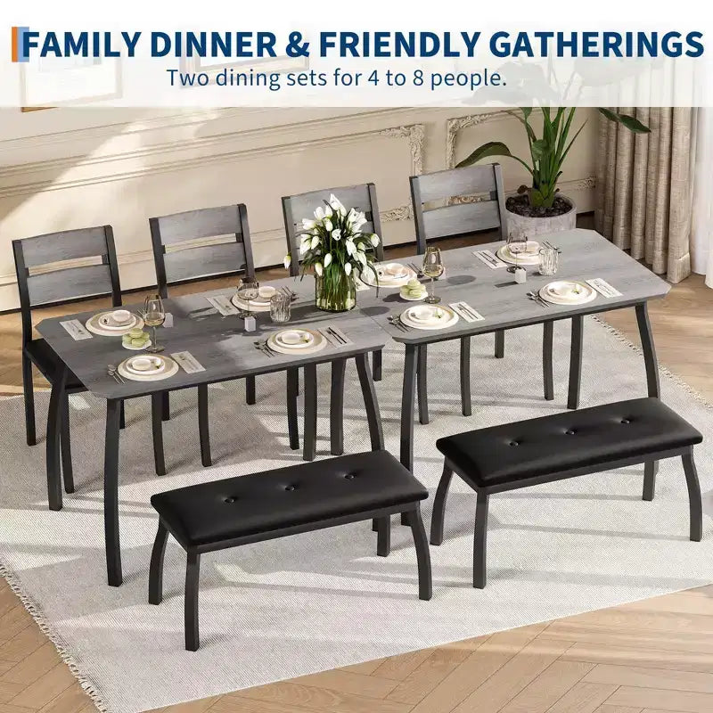 Ensemble de salle à manger 4 pièces avec banc rembourré et 2 chaises, table de cuisine peu encombrante pour appartement ou petite salle à manger