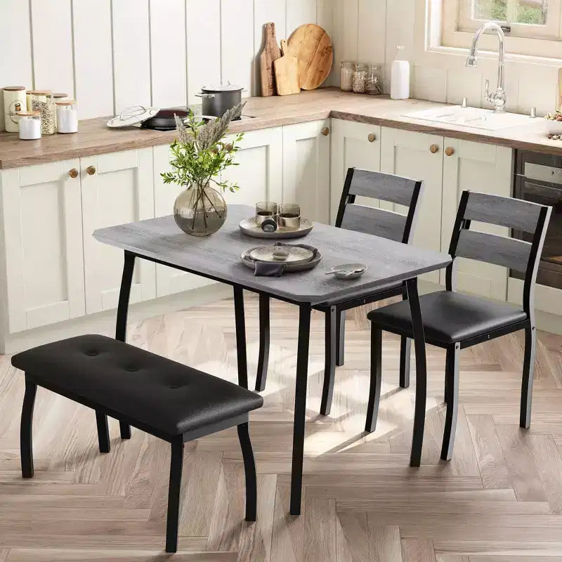 Ensemble de salle à manger 4 pièces avec banc rembourré et 2 chaises, table de cuisine peu encombrante pour appartement ou petite salle à manger