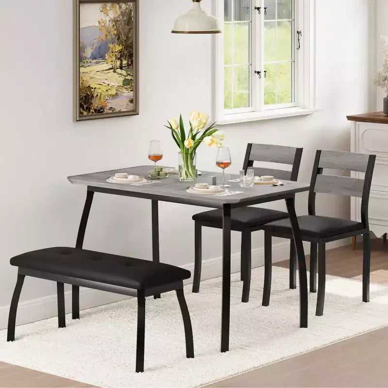 Ensemble de salle à manger 4 pièces avec banc rembourré et 2 chaises, table de cuisine peu encombrante pour appartement ou petite salle à manger