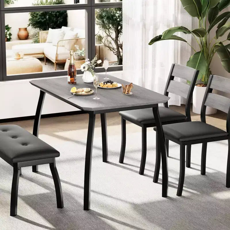 Ensemble de salle à manger 4 pièces avec banc rembourré et 2 chaises, table de cuisine peu encombrante pour appartement ou petite salle à manger