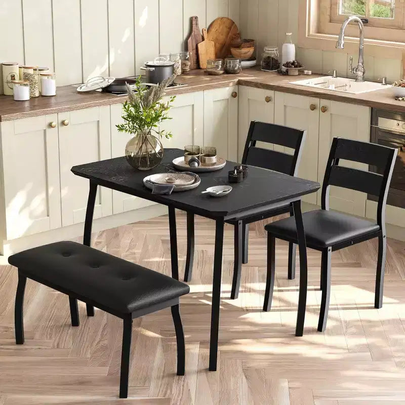 Ensemble de salle à manger 4 pièces avec banc rembourré et 2 chaises, table de cuisine peu encombrante pour appartement ou petite salle à manger