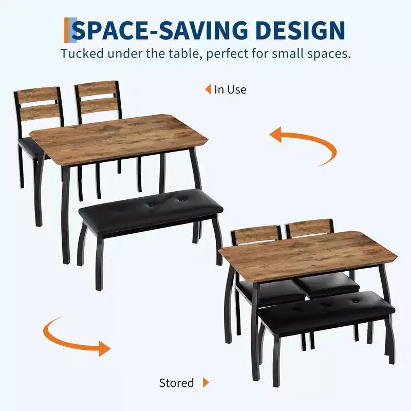 Ensemble de salle à manger 4 pièces avec banc rembourré et 2 chaises, table de cuisine peu encombrante pour appartement ou petite salle à manger