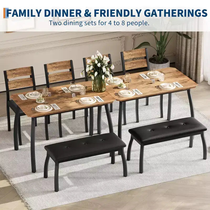 Ensemble de salle à manger 4 pièces avec banc rembourré et 2 chaises, table de cuisine peu encombrante pour appartement ou petite salle à manger