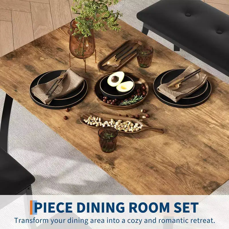 Ensemble de salle à manger 4 pièces avec banc rembourré et 2 chaises, table de cuisine peu encombrante pour appartement ou petite salle à manger