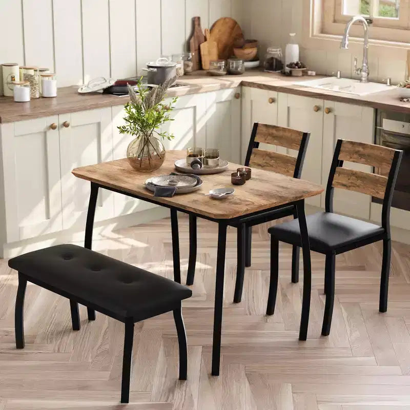 Ensemble de salle à manger 4 pièces avec banc rembourré et 2 chaises, table de cuisine peu encombrante pour appartement ou petite salle à manger