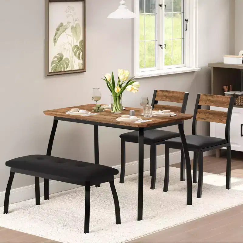 Ensemble de salle à manger 4 pièces avec banc rembourré et 2 chaises, table de cuisine peu encombrante pour appartement ou petite salle à manger