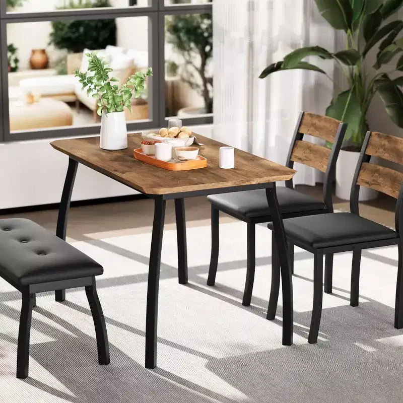Ensemble de salle à manger 4 pièces avec banc rembourré et 2 chaises, table de cuisine peu encombrante pour appartement ou petite salle à manger