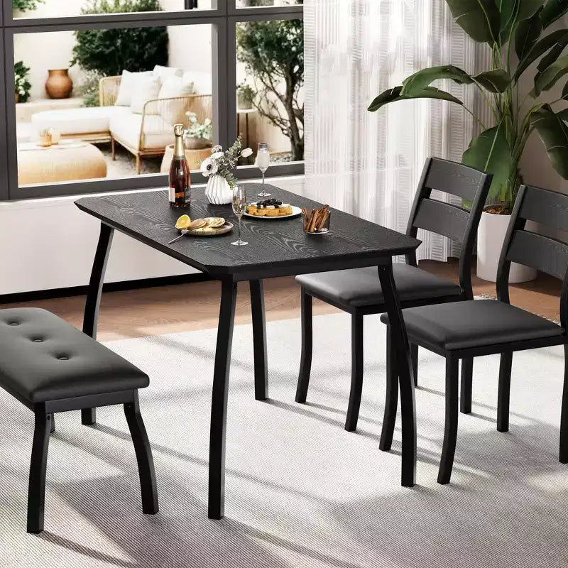 Ensemble de salle à manger 4 pièces avec banc rembourré et 2 chaises, table de cuisine peu encombrante pour appartement ou petite salle à manger