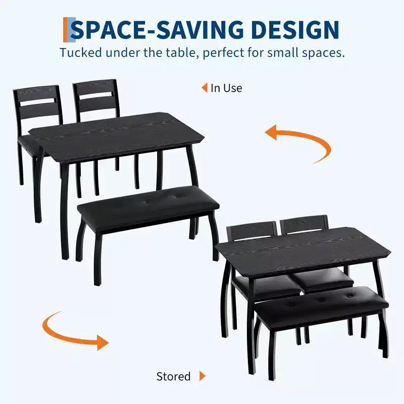 Ensemble de salle à manger 4 pièces avec banc rembourré et 2 chaises, table de cuisine peu encombrante pour appartement ou petite salle à manger