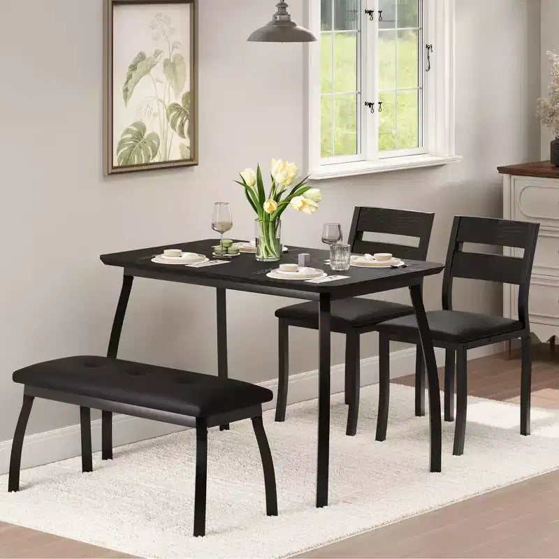 Ensemble de salle à manger 4 pièces avec banc rembourré et 2 chaises, table de cuisine peu encombrante pour appartement ou petite salle à manger