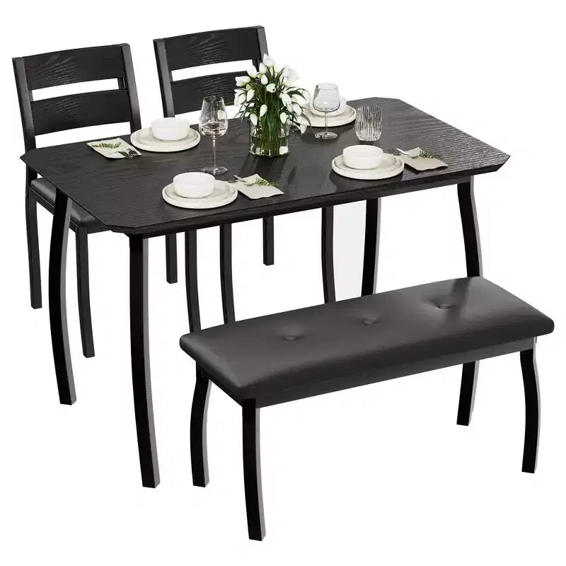 4-Piece Dining Table Set with Upholstered Bench & 2 Chairs, Space-Saving Kitchen Table for Apartment or Small Dining Room