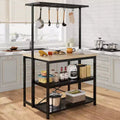 Kitchen Island, 3-Tier Island Table for Kitchen, Metal Frame Microwave Stand Bakers Rack with 5 Hooks for Dining Room Living Room