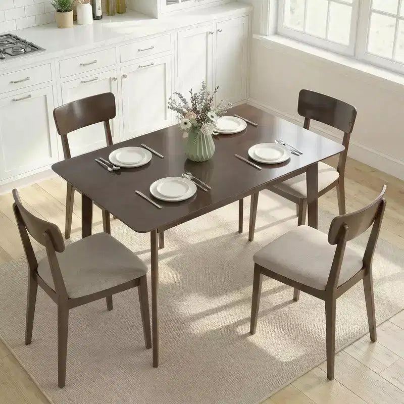 HOMCOM Mid-Century Modern Dining Table for 4, 47.2 Rectangle Kitchen Table with Wood Veneer Top and Rubber Wood Frame for Dining Room