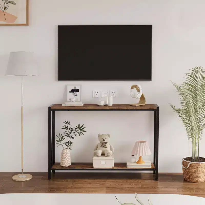 Console étroite avec rangement, Table d'entrée rustique avec cadre métallique pour Couloir, Salon, Chambre