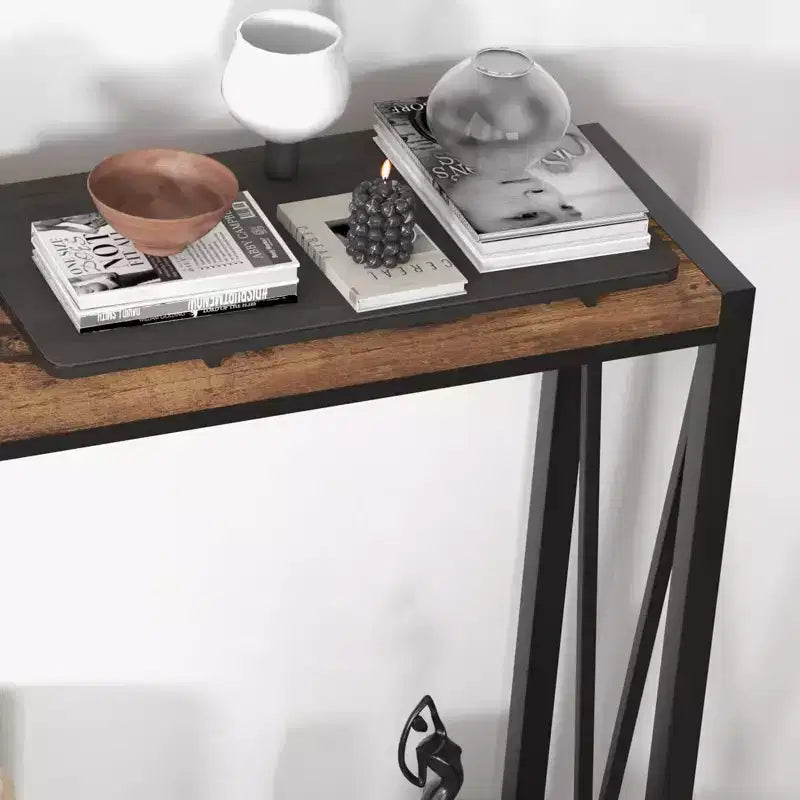 Console étroite avec rangement, Table d'entrée rustique avec cadre métallique pour Couloir, Salon, Chambre