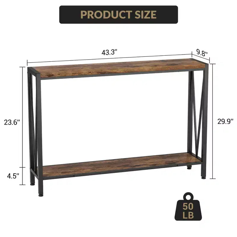 Console étroite avec rangement, Table d'entrée rustique avec cadre métallique pour Couloir, Salon, Chambre