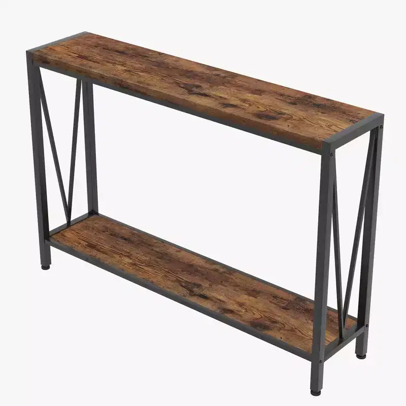 Console étroite avec rangement, Table d'entrée rustique avec cadre métallique pour Couloir, Salon, Chambre