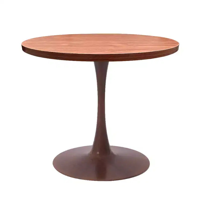 Table de salle à manger ronde LeisureMod Bristol 27, plateau en MDF avec base piédestal en acier noyer, table d'appoint moderne pour cuisine et salle à manger pour petits espaces