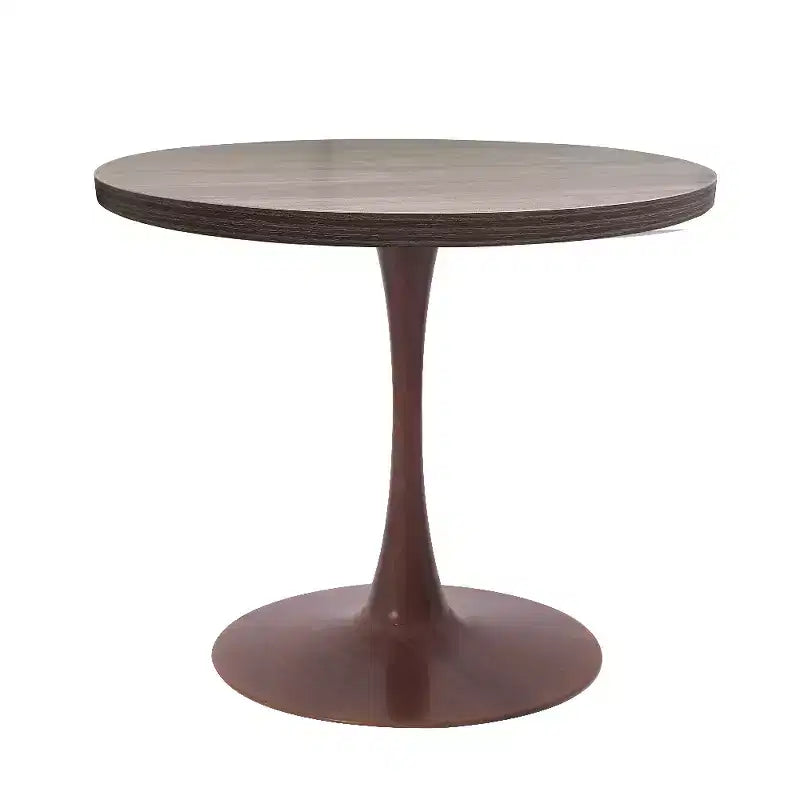 Table de salle à manger ronde LeisureMod Bristol 27, plateau en MDF avec base piédestal en acier noyer, table d'appoint moderne pour cuisine et salle à manger pour petits espaces