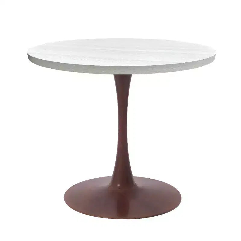 Table de salle à manger ronde LeisureMod Bristol 27, plateau en MDF avec base piédestal en acier noyer, table d'appoint moderne pour cuisine et salle à manger pour petits espaces