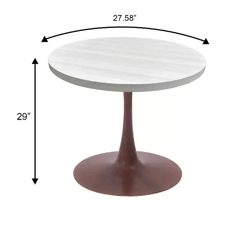 Table de salle à manger ronde LeisureMod Bristol 27, plateau en MDF avec base piédestal en acier noyer, table d'appoint moderne pour cuisine et salle à manger pour petits espaces