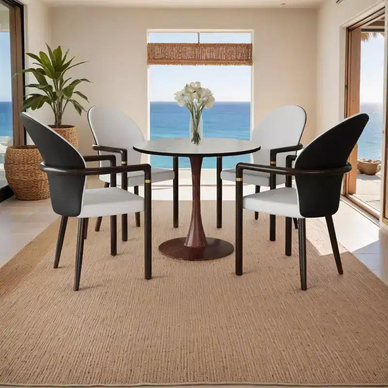 Table de salle à manger ronde LeisureMod Bristol 27, plateau en MDF avec base piédestal en acier noyer, table d'appoint moderne pour cuisine et salle à manger pour petits espaces