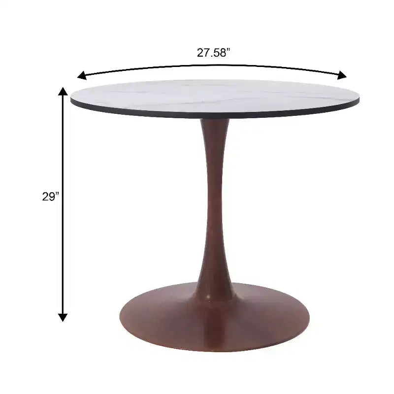 Table de salle à manger ronde LeisureMod Bristol 27, plateau en MDF avec base piédestal en acier noyer, table d'appoint moderne pour cuisine et salle à manger pour petits espaces