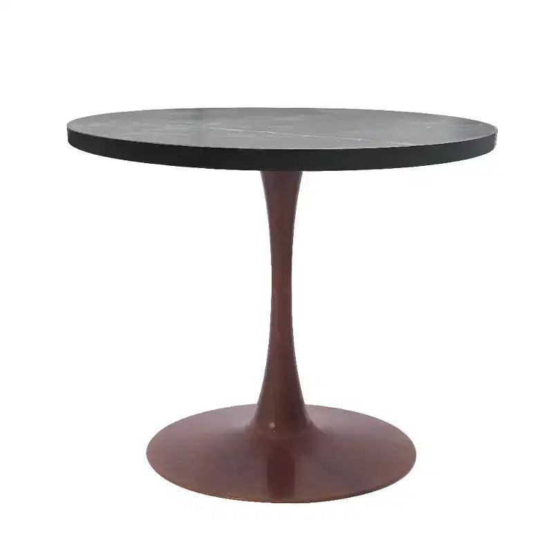 Table de salle à manger ronde LeisureMod Bristol 27, plateau en MDF avec base piédestal en acier noyer, table d'appoint moderne pour cuisine et salle à manger pour petits espaces