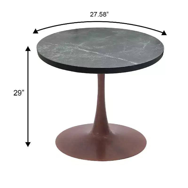 Table de salle à manger ronde LeisureMod Bristol 27, plateau en MDF avec base piédestal en acier noyer, table d'appoint moderne pour cuisine et salle à manger pour petits espaces