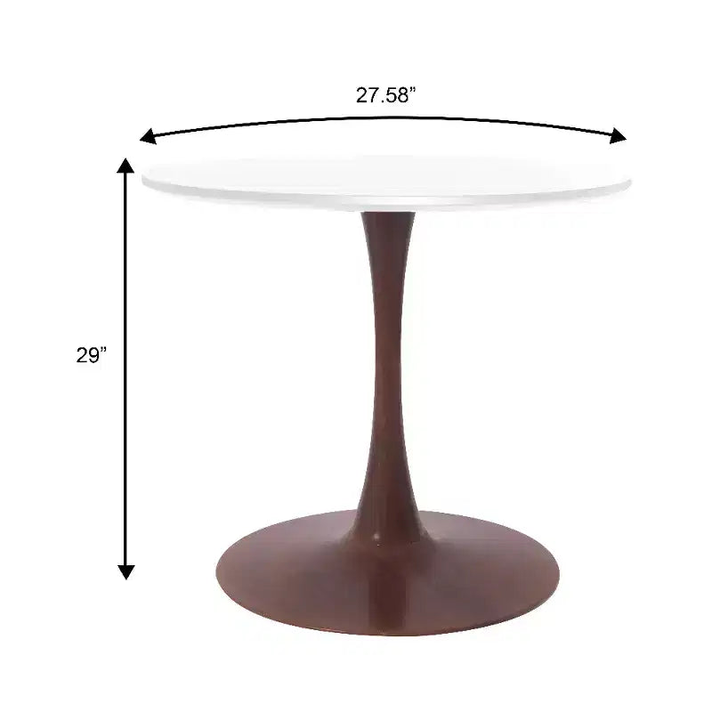 Table de salle à manger ronde LeisureMod Bristol 27, plateau en MDF avec base piédestal en acier noyer, table d'appoint moderne pour cuisine et salle à manger pour petits espaces