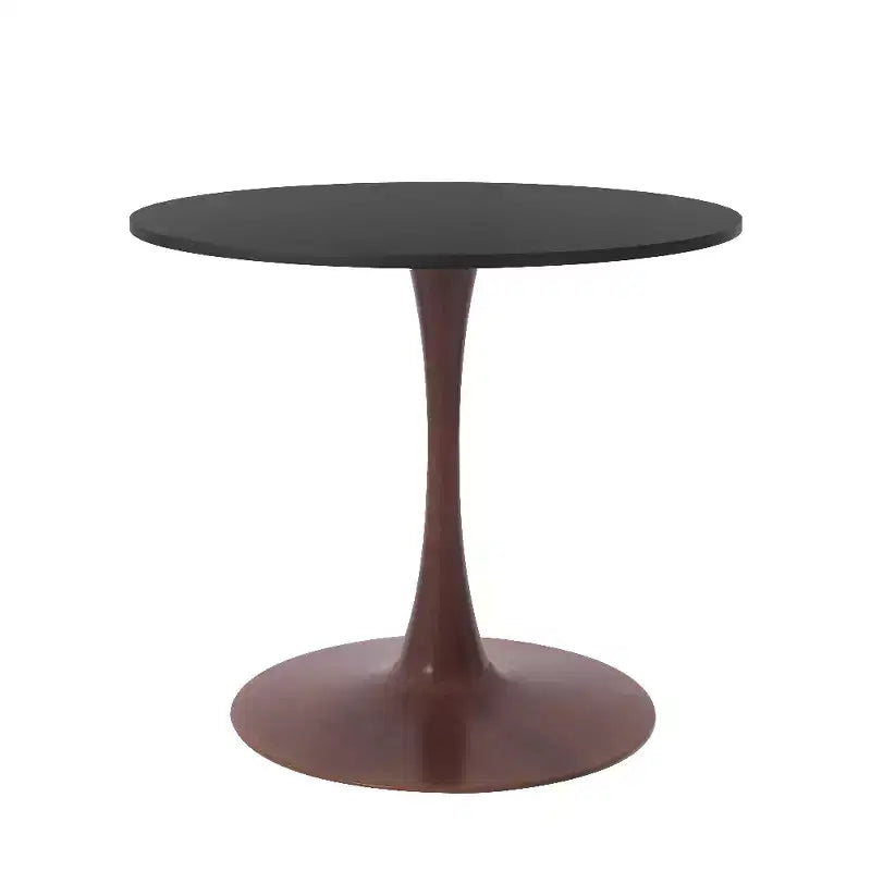 Table de salle à manger ronde LeisureMod Bristol 27, plateau en MDF avec base piédestal en acier noyer, table d'appoint moderne pour cuisine et salle à manger pour petits espaces