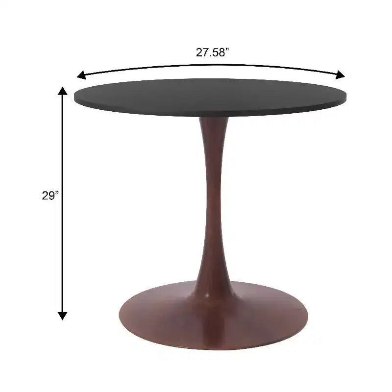 Table de salle à manger ronde LeisureMod Bristol 27, plateau en MDF avec base piédestal en acier noyer, table d'appoint moderne pour cuisine et salle à manger pour petits espaces