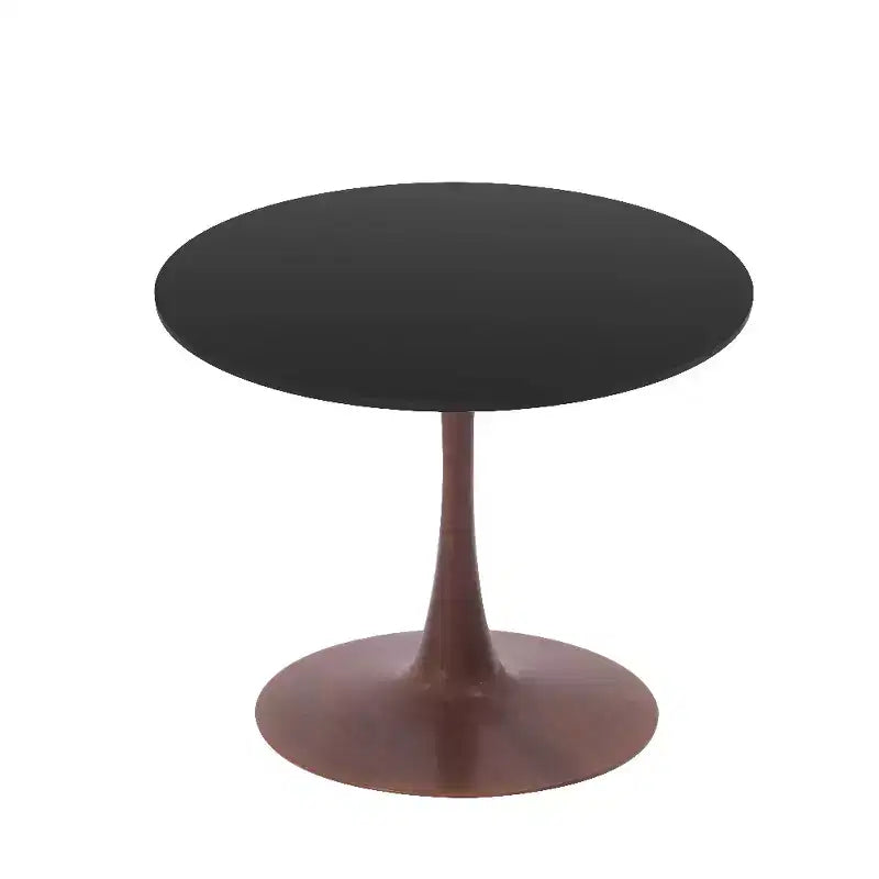 Table de salle à manger ronde LeisureMod Bristol 27, plateau en MDF avec base piédestal en acier noyer, table d'appoint moderne pour cuisine et salle à manger pour petits espaces