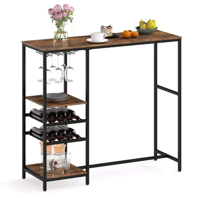 Costway 48 Long Bar Table with Storage Shelves Wine Racks & Stemware Holders for Kitchen