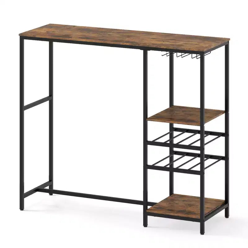 Table de bar longue Costway 48 avec étagères de rangement, casiers à vin et porte-verres pour cuisine