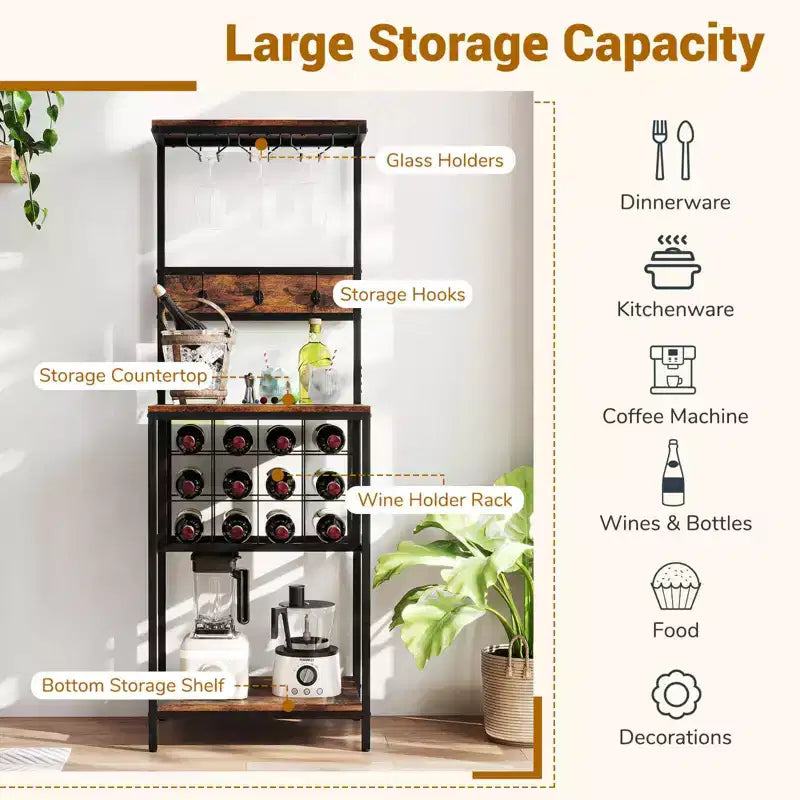 Range-bouteilles Costway sur pied avec comptoir, porte-bouteilles et verres, étagère à vin
