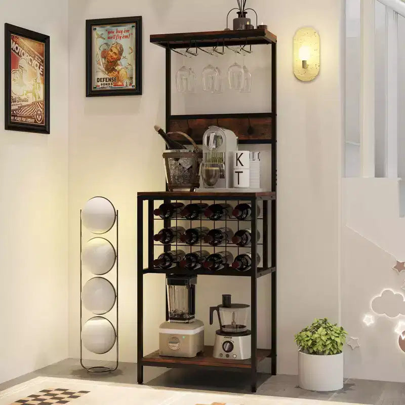 Range-bouteilles Costway sur pied avec comptoir, porte-bouteilles et verres, étagère à vin