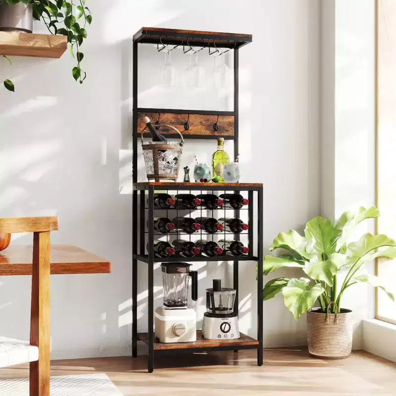 Range-bouteilles Costway sur pied avec comptoir, porte-bouteilles et verres, étagère à vin