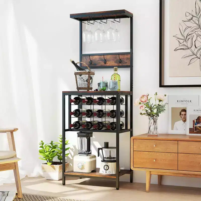 Range-bouteilles Costway sur pied avec comptoir, porte-bouteilles et verres, étagère à vin