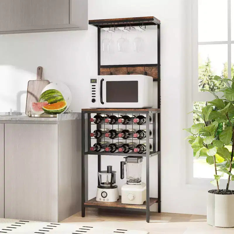 Range-bouteilles Costway sur pied avec comptoir, porte-bouteilles et verres, étagère à vin
