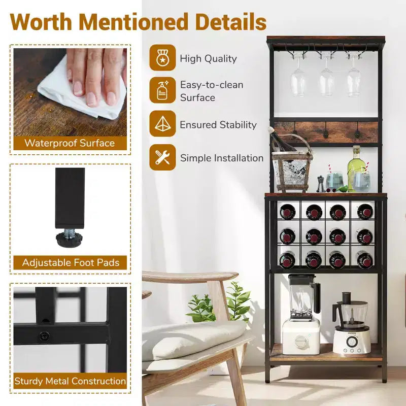 Range-bouteilles Costway sur pied avec comptoir, porte-bouteilles et verres, étagère à vin