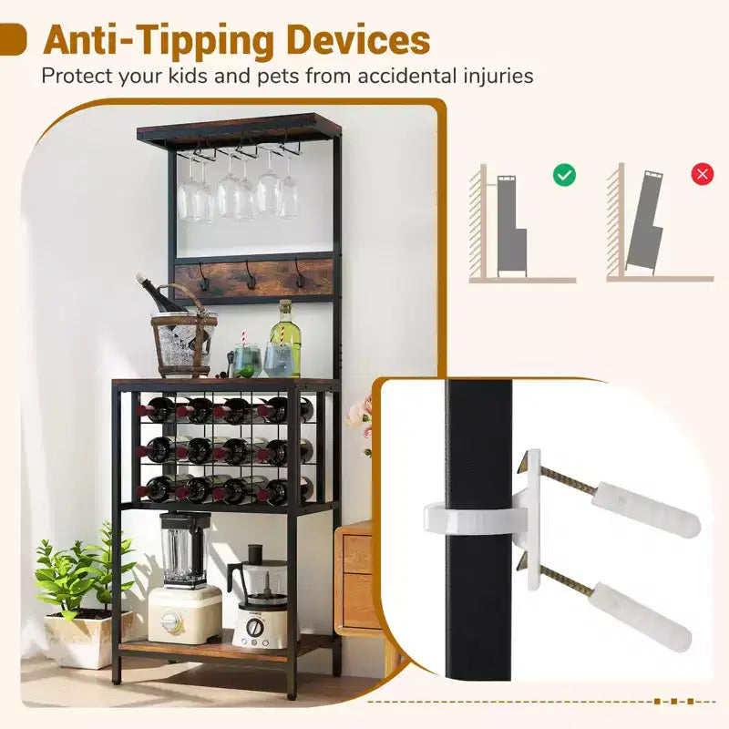 Range-bouteilles Costway sur pied avec comptoir, porte-bouteilles et verres, étagère à vin